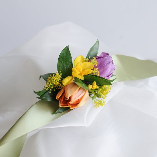 Bright Tulip Wrist Corsage